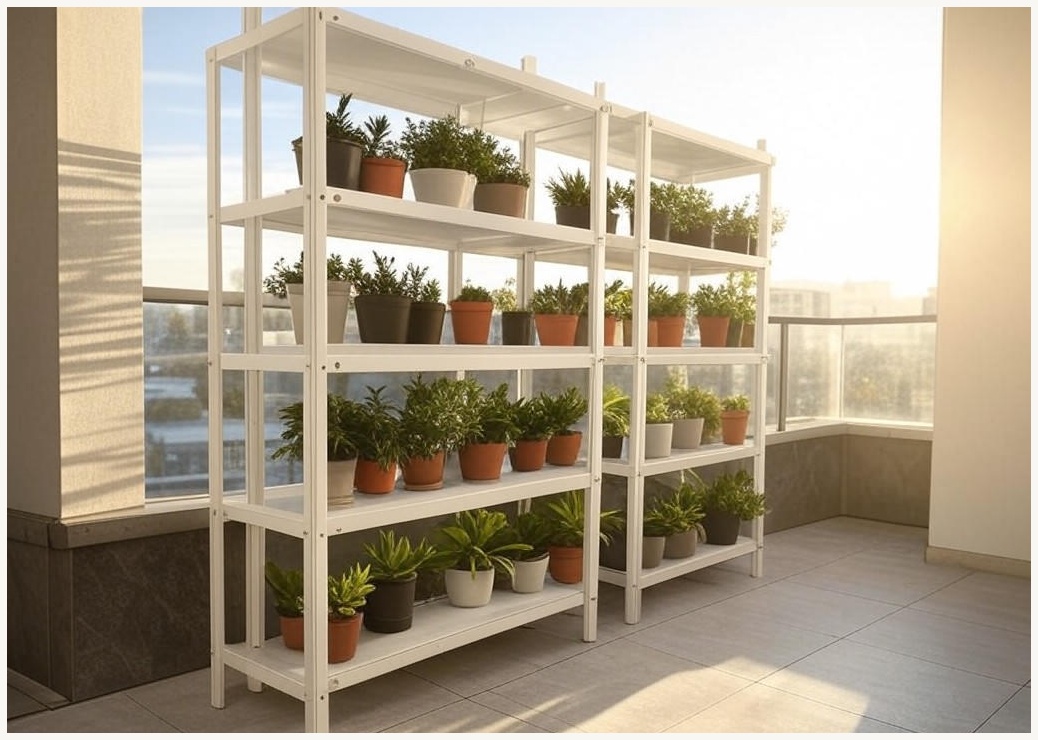 DP동봉국제무역 화분진열대 이동식 정리 선반 스텝형 대형 다용도 실내 베란다, 3단, 화이트 120cm