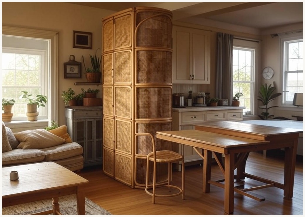 거실 높은 라탄 도어 수납장 다용도 주방 빈티지 엔틱 부엌 식탁 옆 정리대 인테리어