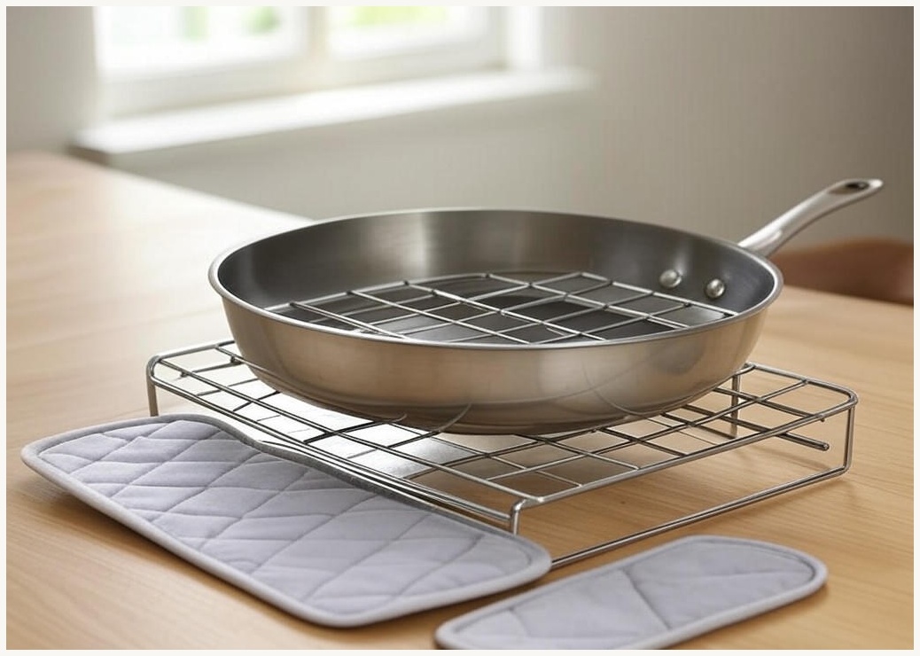 엠디유마켓 길이 조절 후라이팬 정리대 + 냄비받침대 세트 - 이미지 1