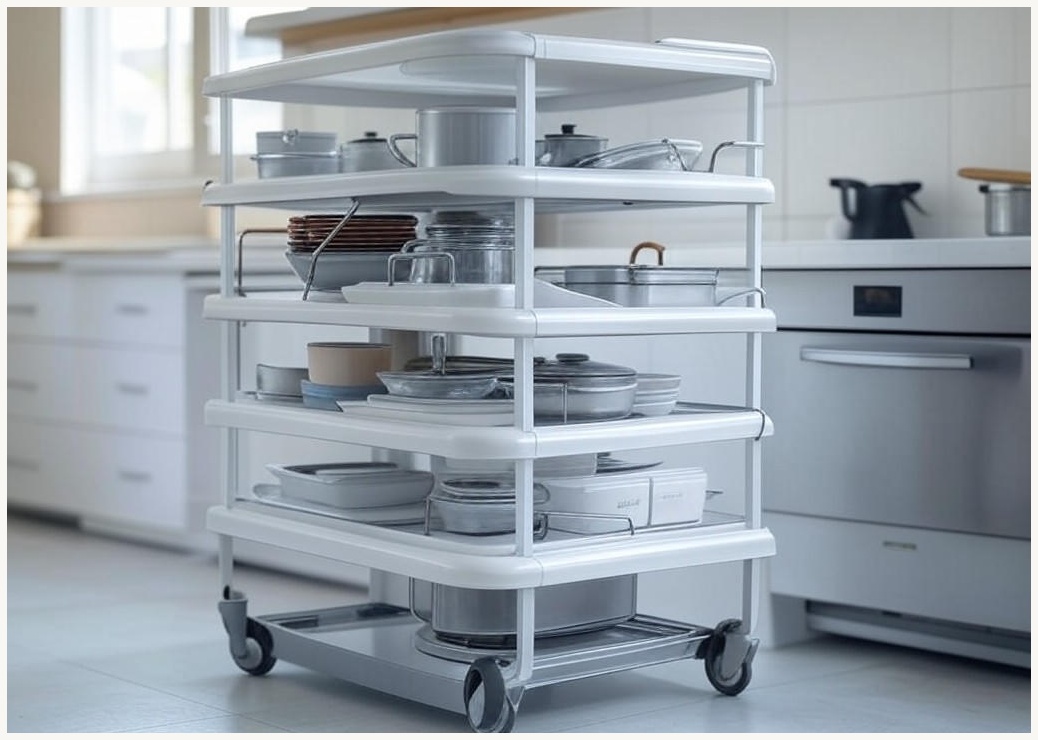 파페피 다기능 이동식 트롤리 수납함 회전형 틈새수납장, 5단, 흰색